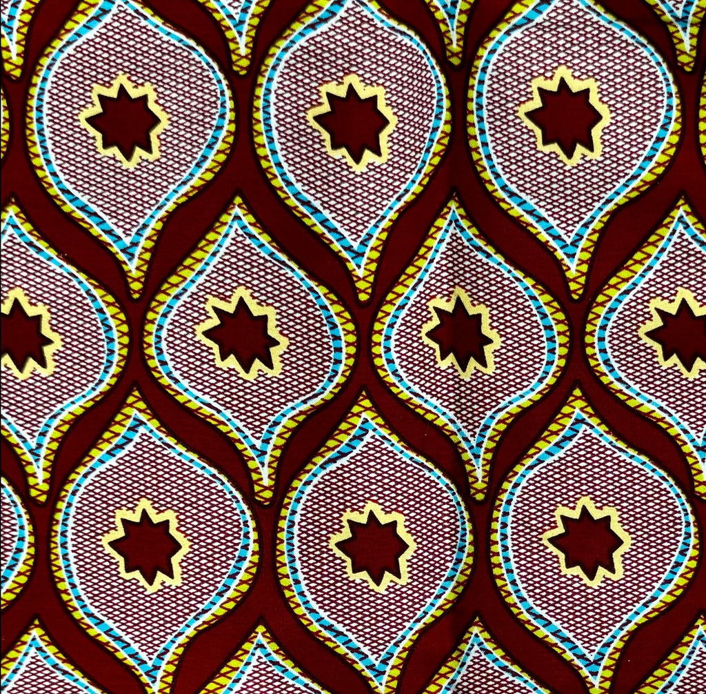 African Print Pink Stars Midi Wrap Skirt close up