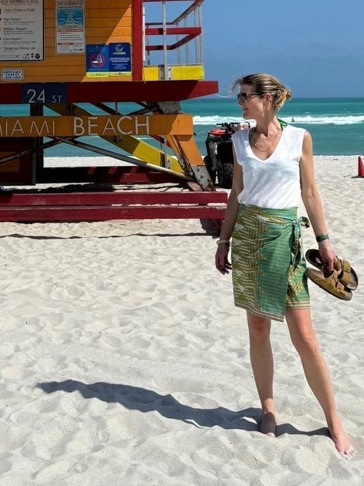 Green Bricks Mini Wrap Skirt with Ties