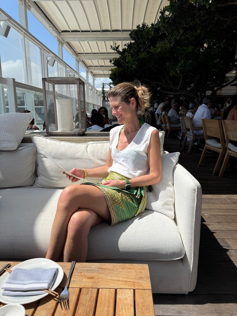 Green Bricks Mini Wrap Skirt with Ties
