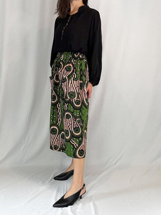 Verde Royale Elastic Waist Midi Skirt