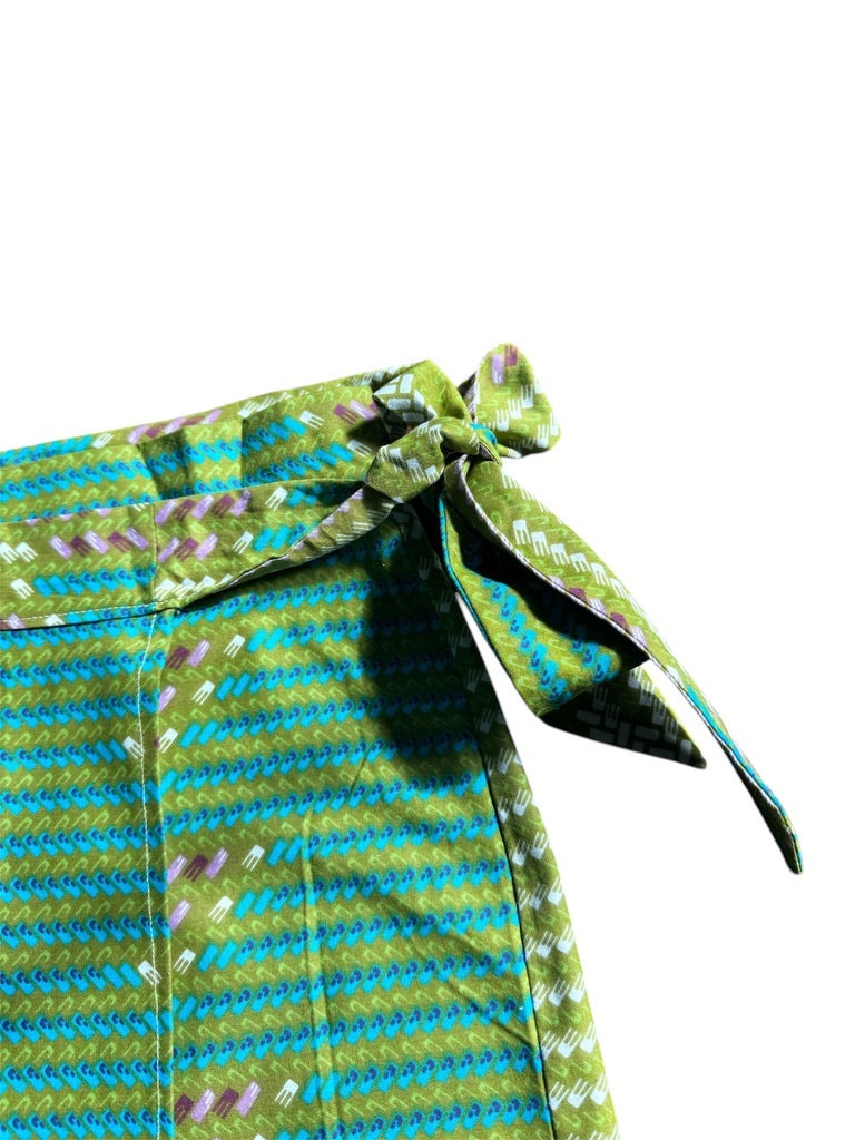 Green Bricks Mini Wrap Skirt with Ties