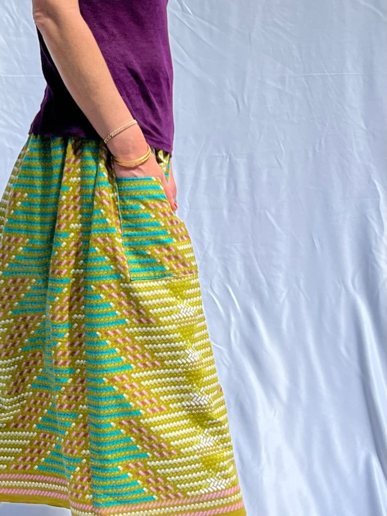 Green brick elastic waist midi skirt African print