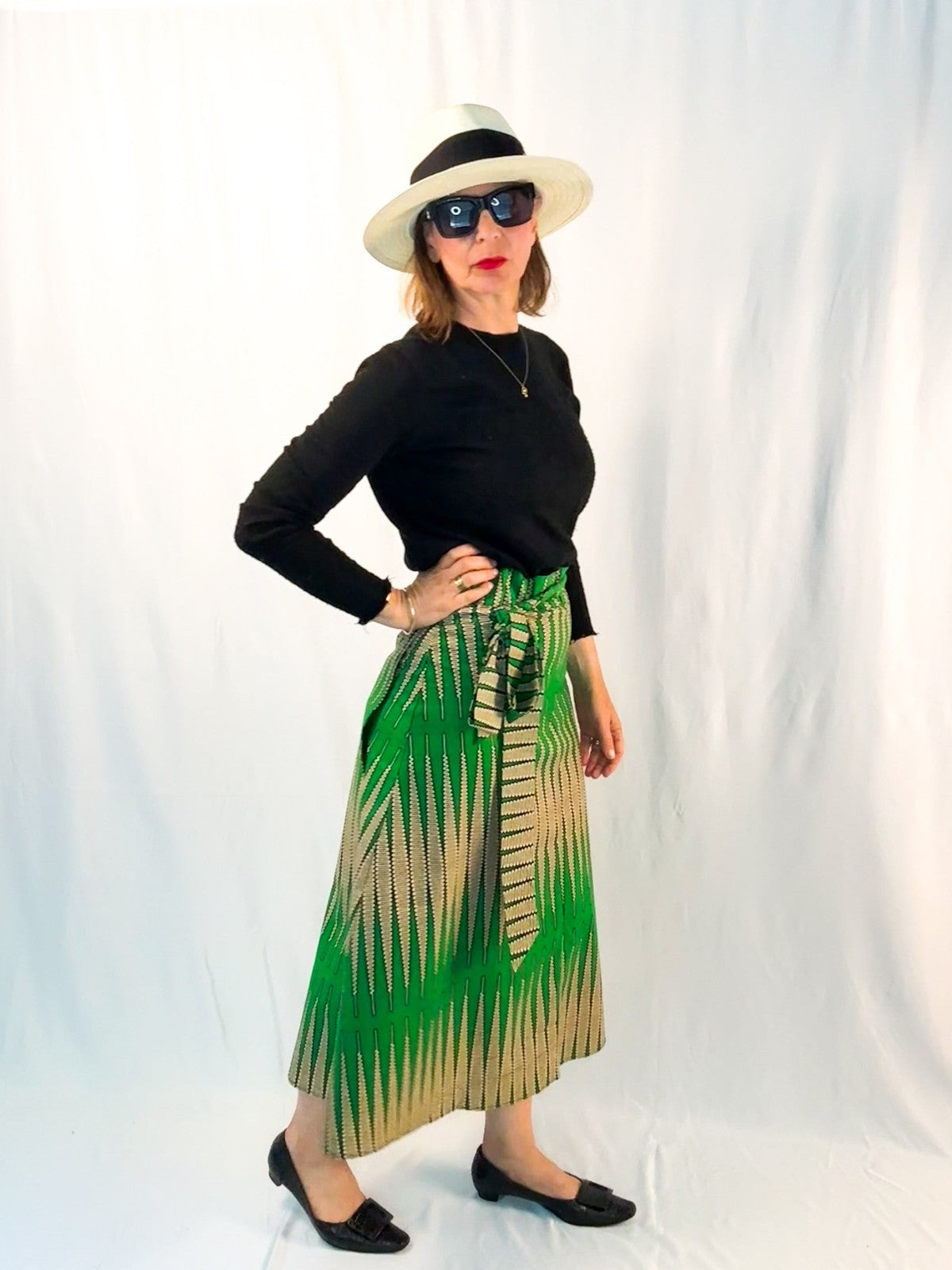 Green Cadence Long Wrap Skirt