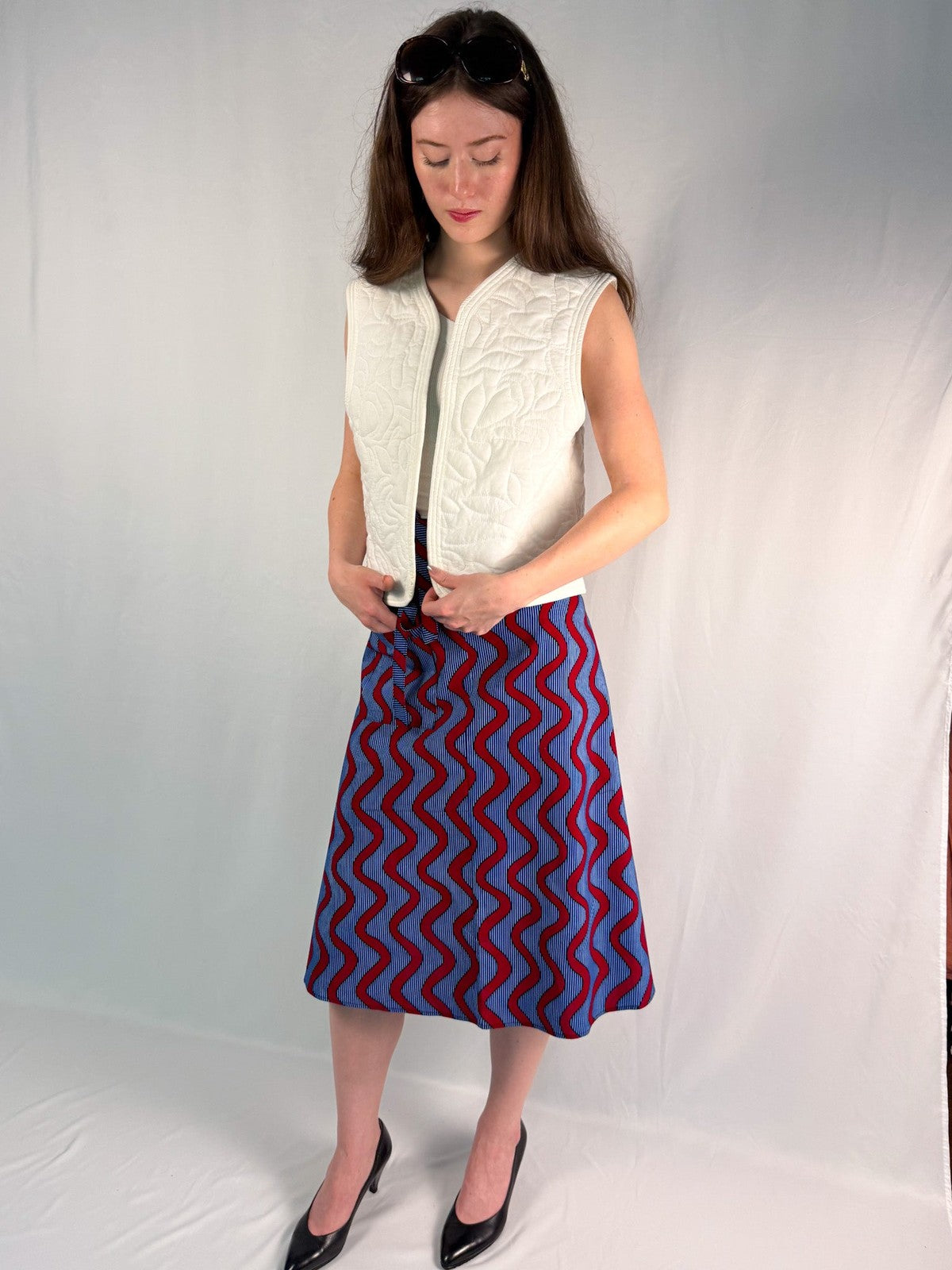 Electric Blue Wave Midi Wrap Skirt