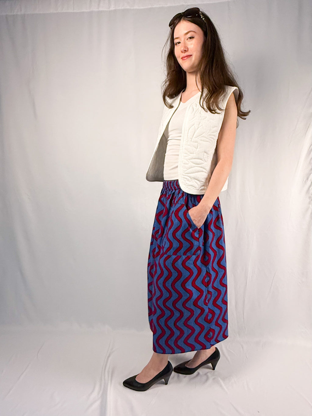 The Origin | Electric Blue Wave | Elastic Waist Midi Skirt