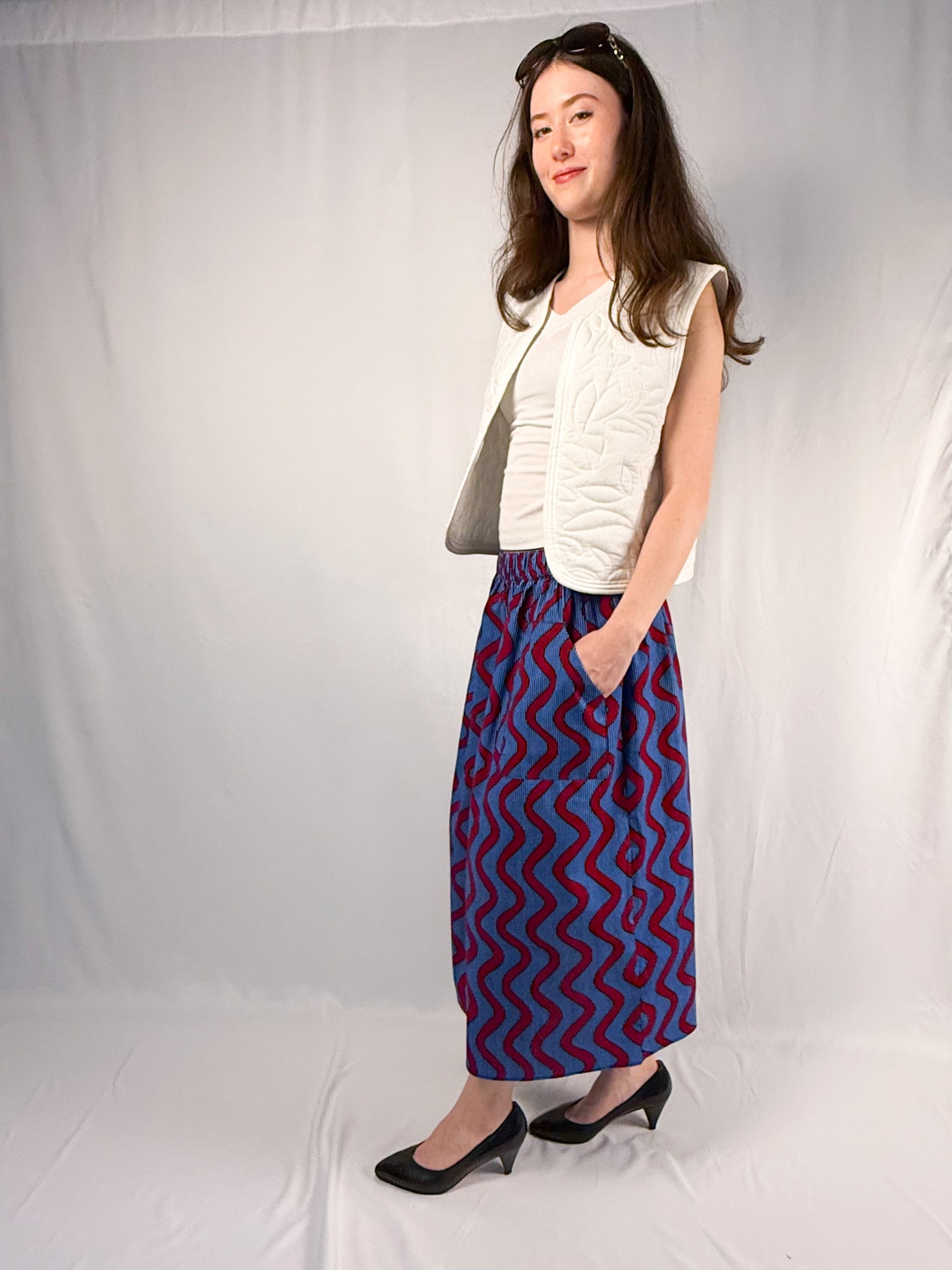 The Origin | Electric Blue Wave | Elastic Waist Midi Skirt