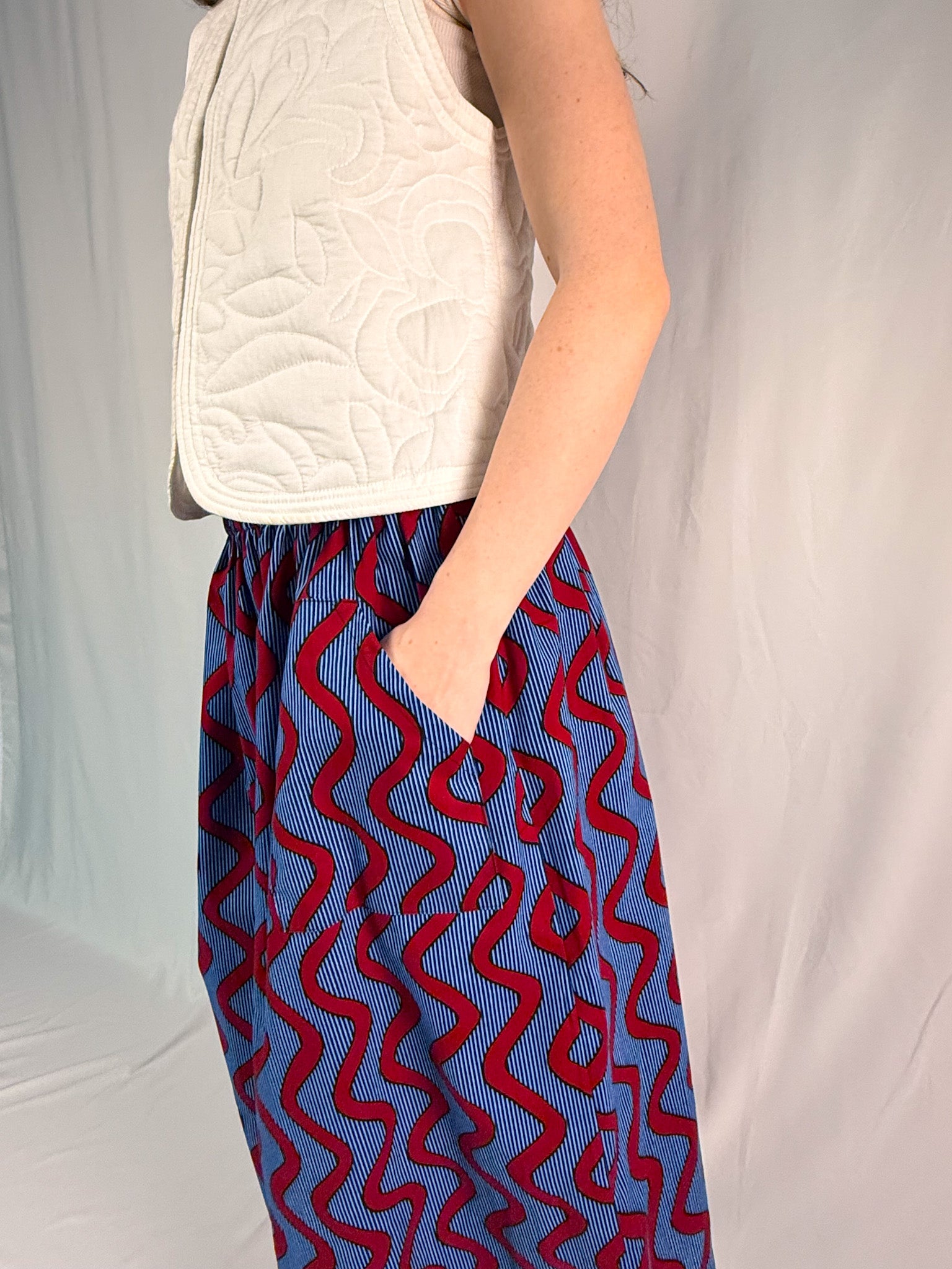 The Origin | Electric Blue Wave | Elastic Waist Midi Skirt