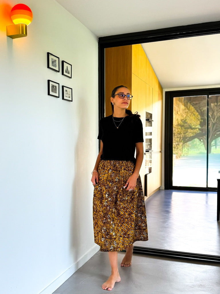 Bronze Harmony Elastic Waist Midi Skirt