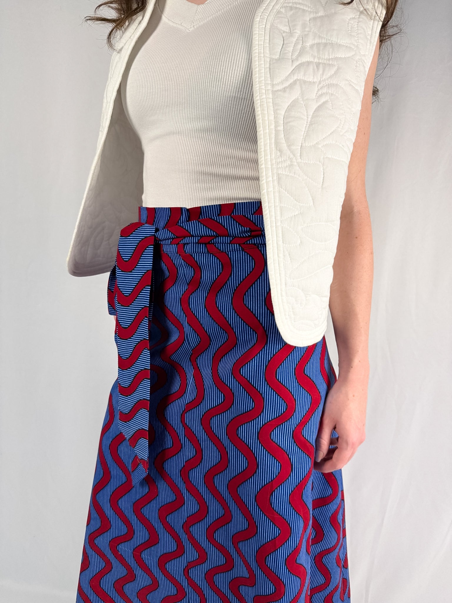 Electric Blue Wave Long Wrap Skirt