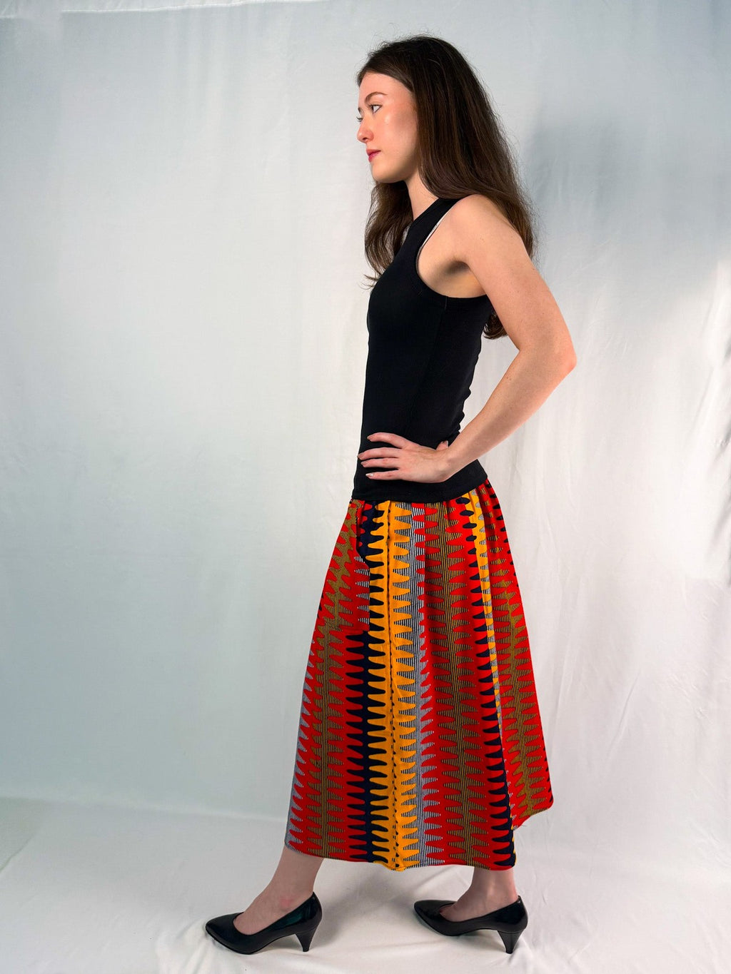 The Origin | Red Rhythm | Elastic Waist Midi Skirt
