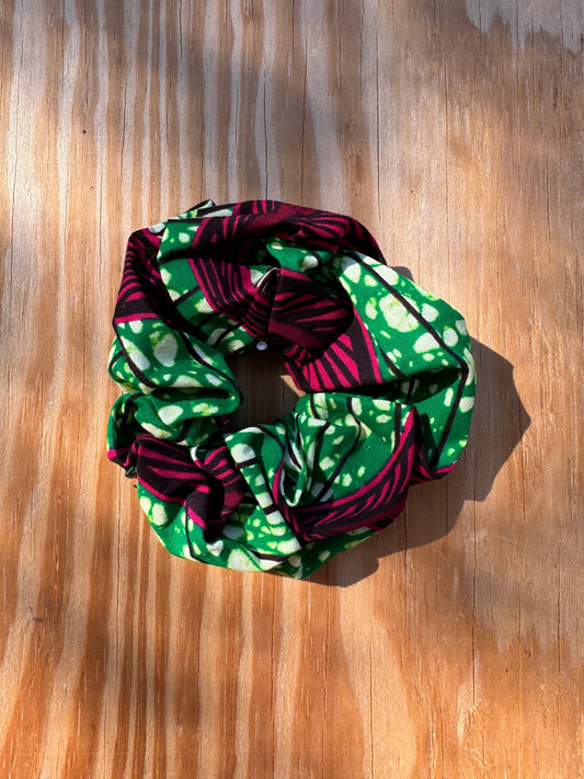 Green and  Pink Scrunchie African Print