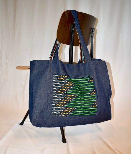 Denim Bricks great big bag African print