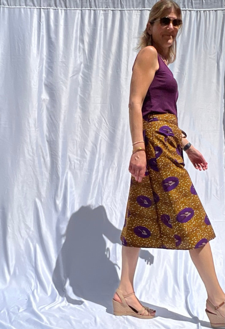 Aline Handmade Purple Birds Midi Wrap Skirt onsēm