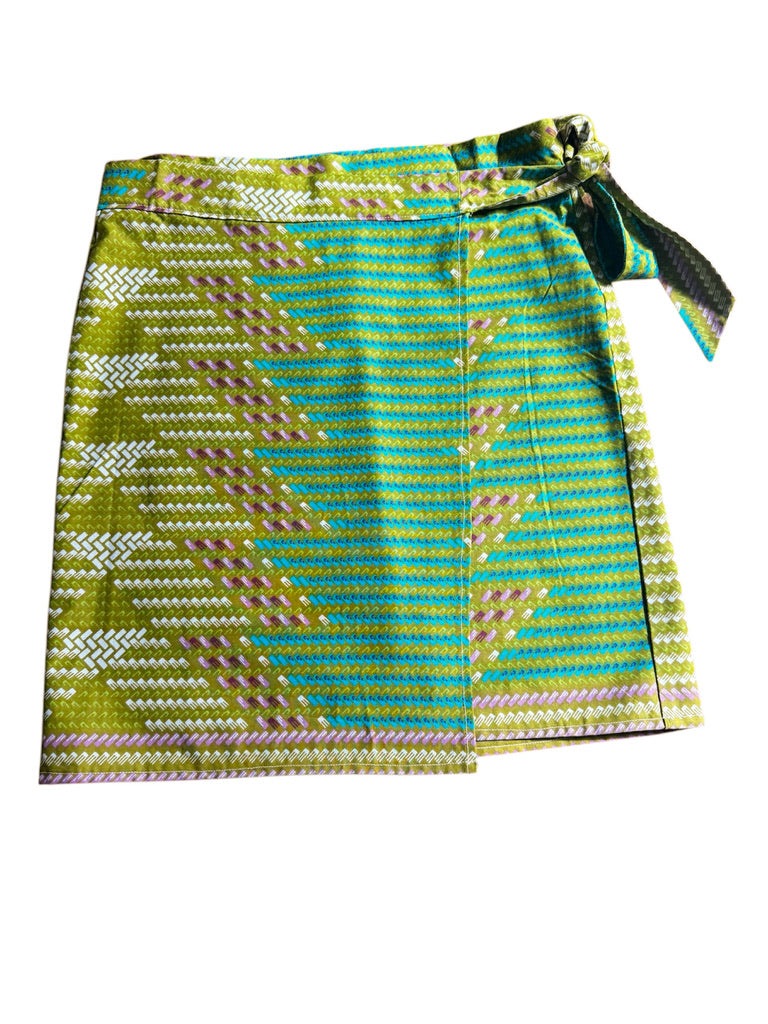 Green Bricks Mini Wrap Skirt with Ties