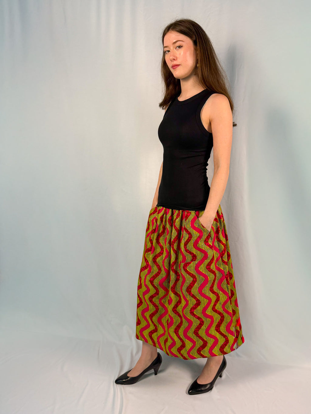 The Origin | Pink Wave | Elastic Waist Midi Skirt