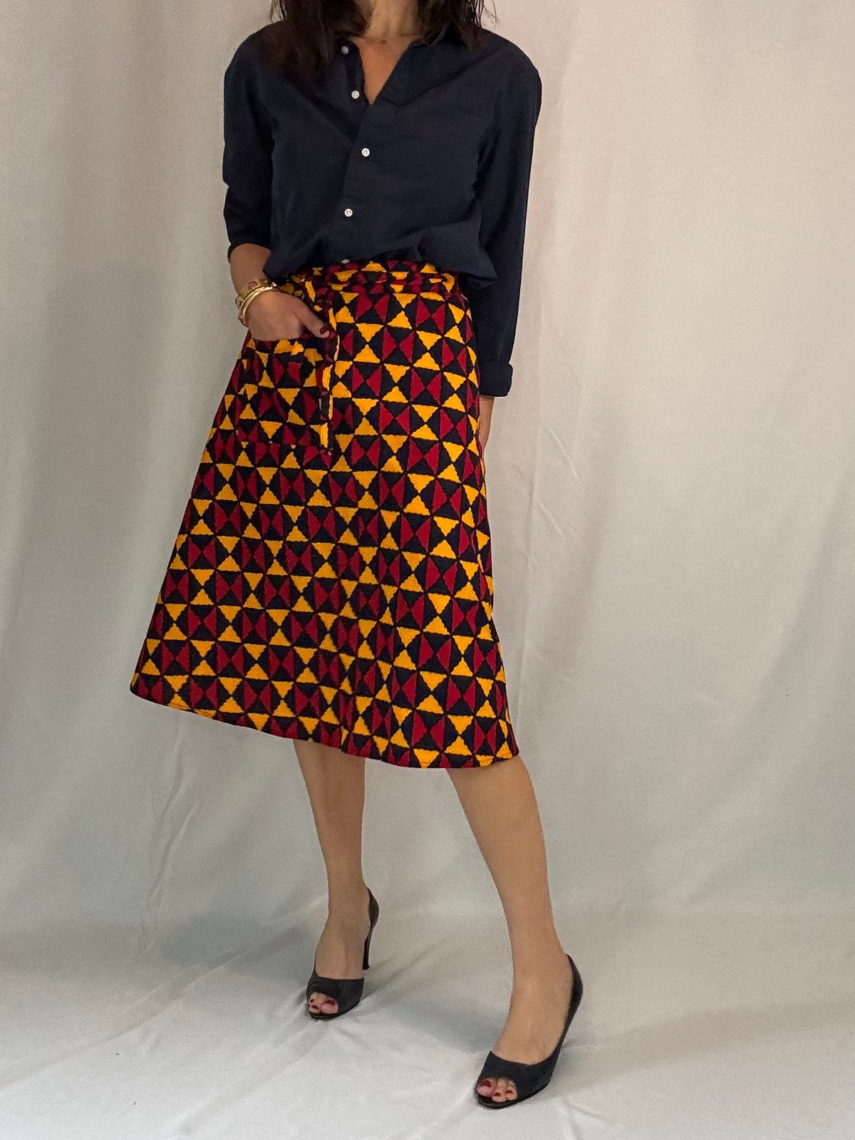 Red & Yellow Diamonds Midi Wrap Skirt