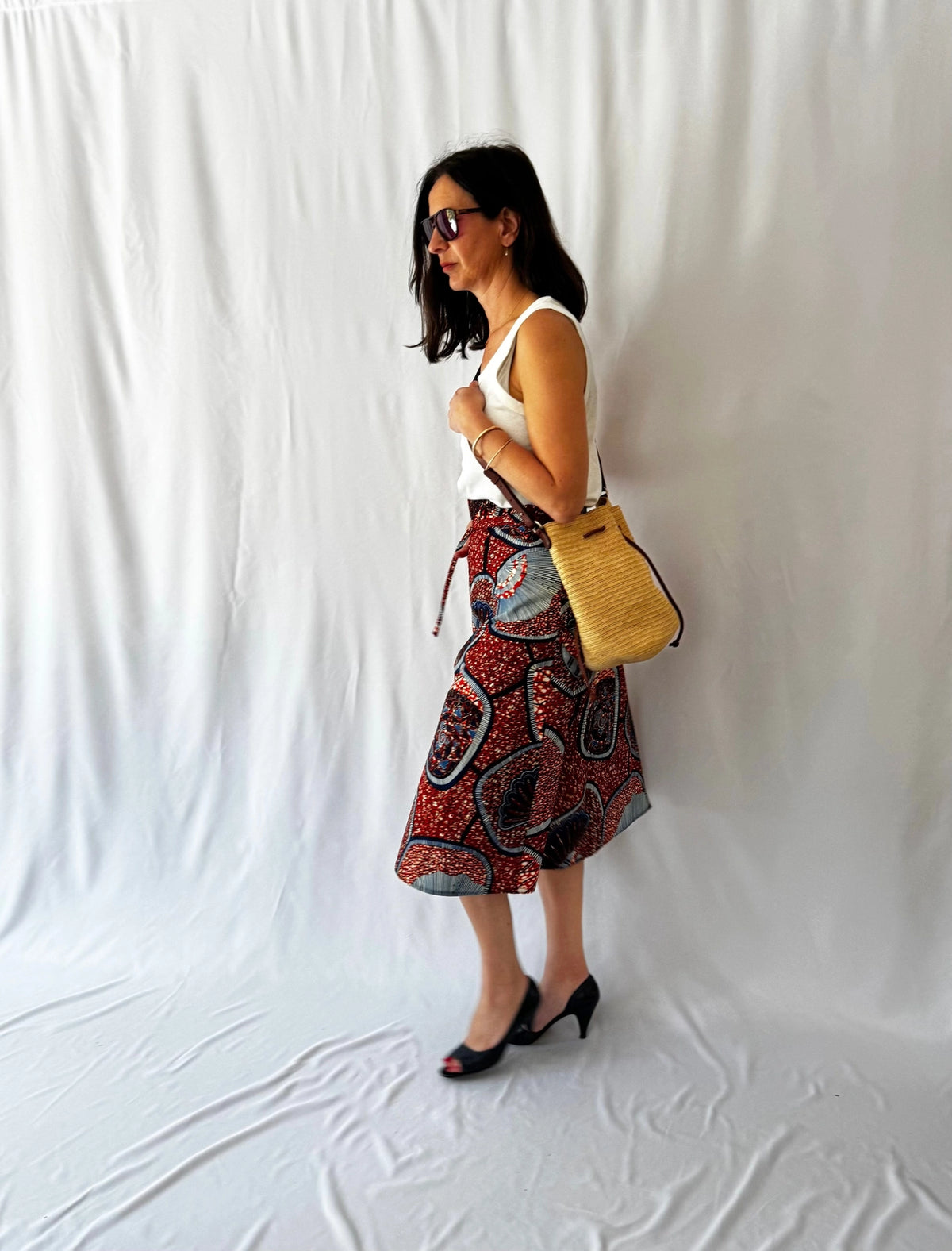 Scarlet Mosaic Midi Wrap Skirt
