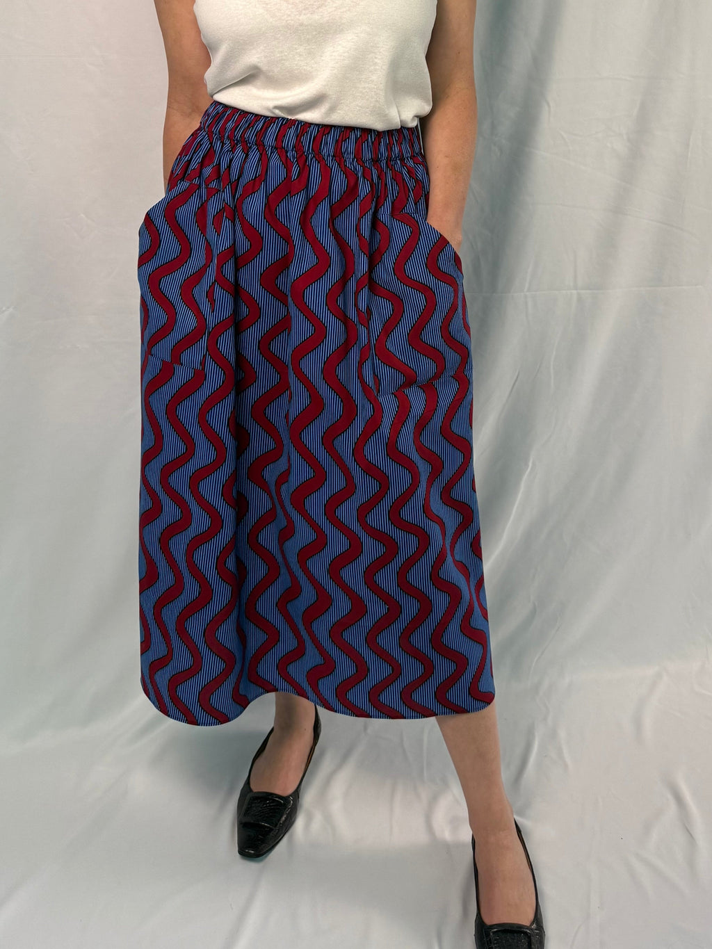 The Origin | Blue Ribbon| Elastic Waist Midi Skirt