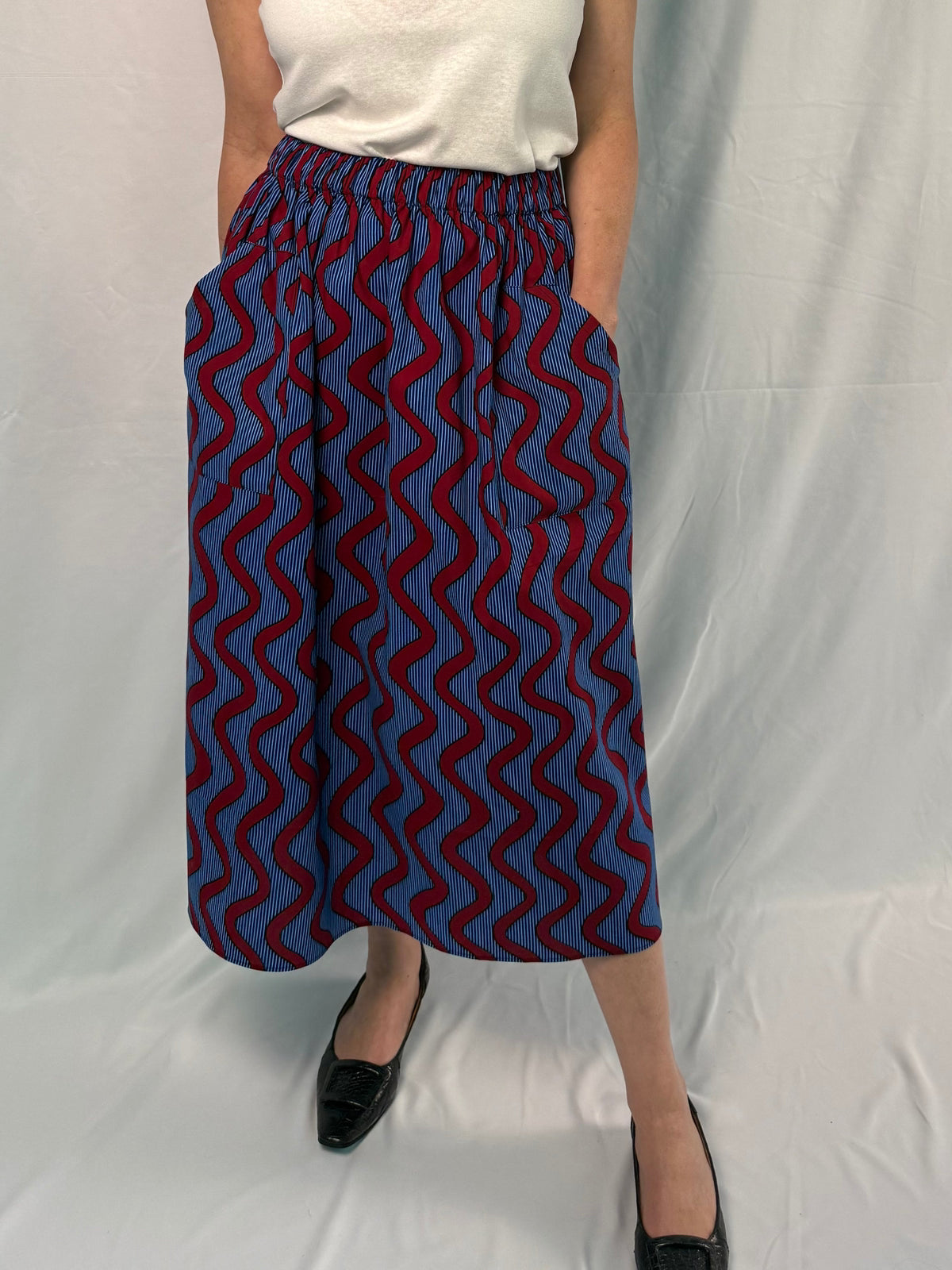 The Origin | Blue Ribbon| Elastic Waist Midi Skirt