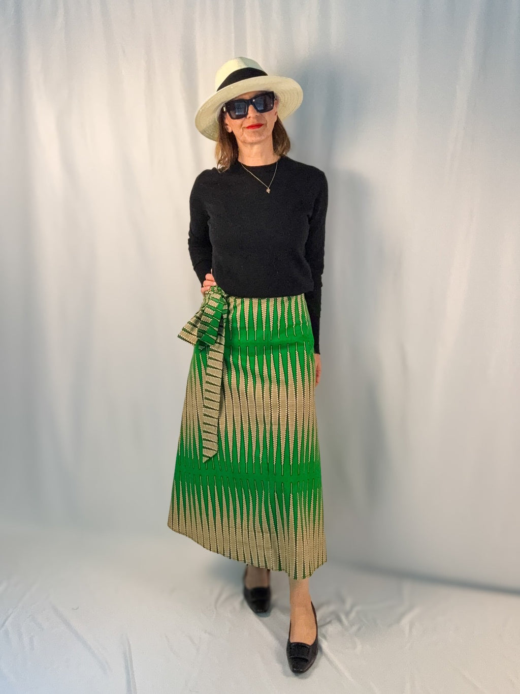 Green Cadence Long Wrap Skirt