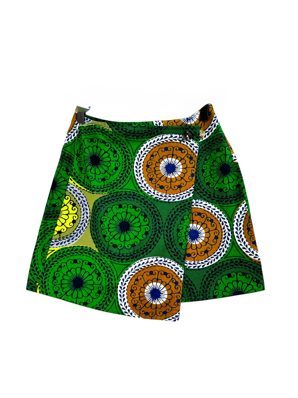 Bright Green Mini Wrap Skirt with buttons