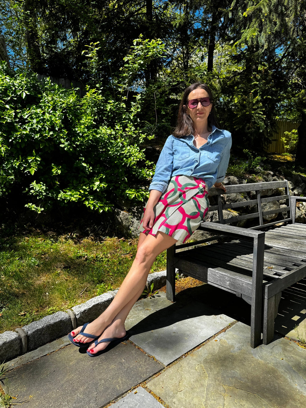 Green & Pink Mini Wrap Skirt with buttons