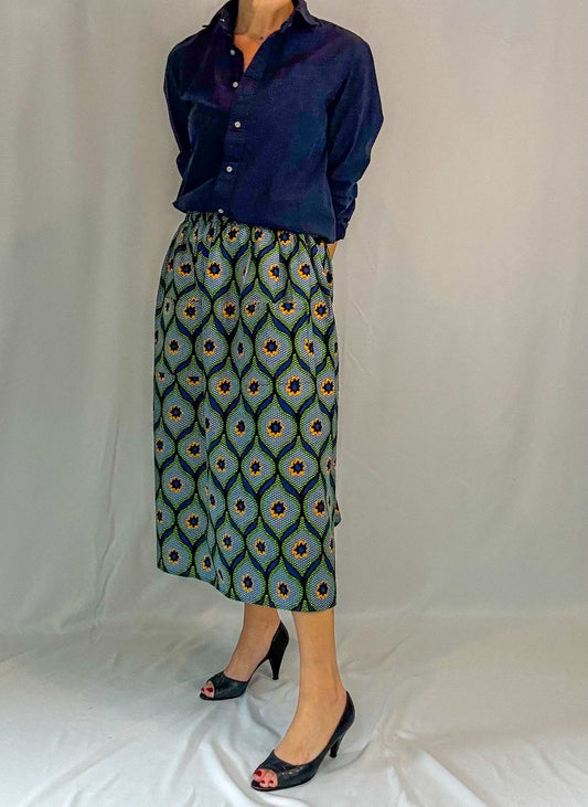 Green Stars Elastic Waist Midi Skirt