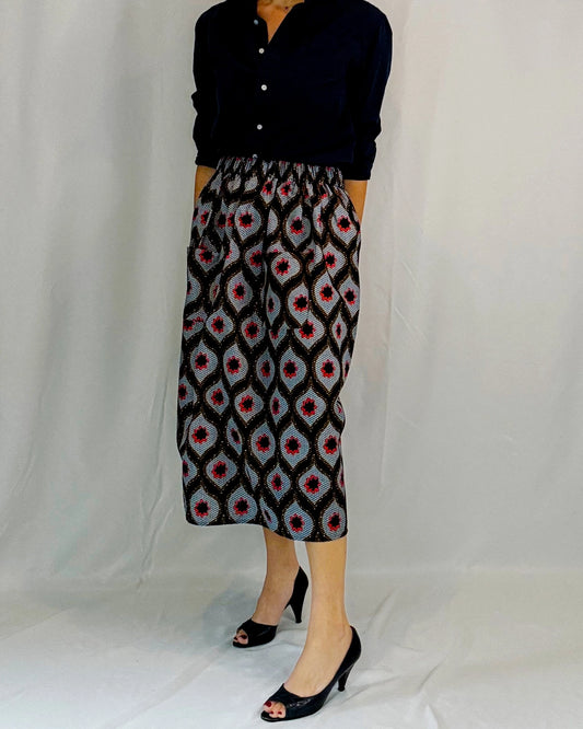 Red Stars Elastic Waist Midi Skirt