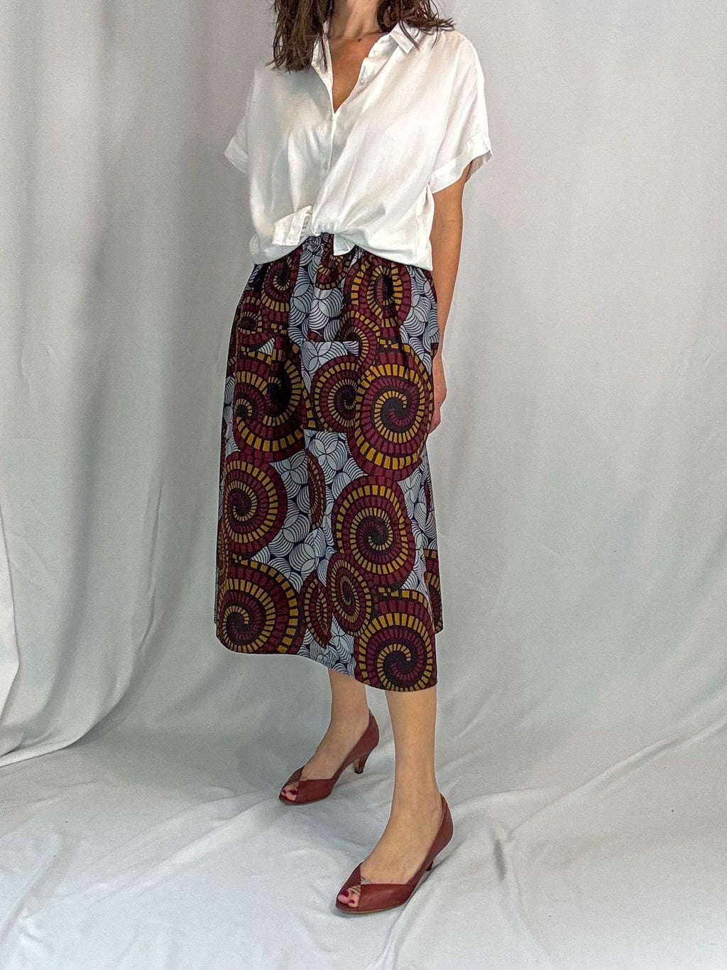 Kaleido Blum Elastic Waist Midi Skirt