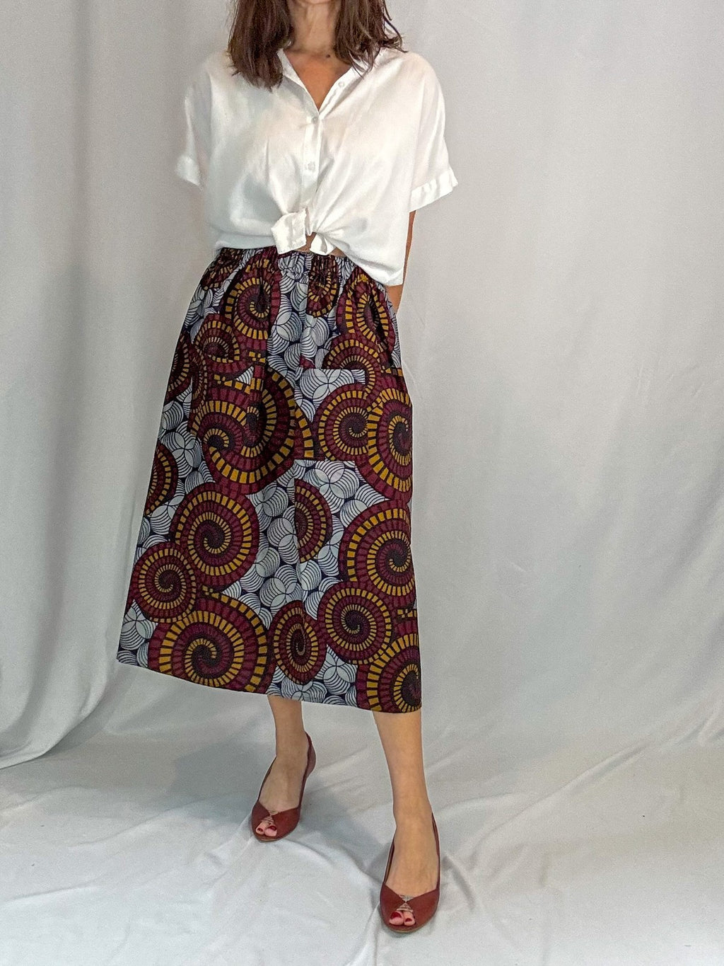 Kaleido Blum Elastic Waist Midi Skirt