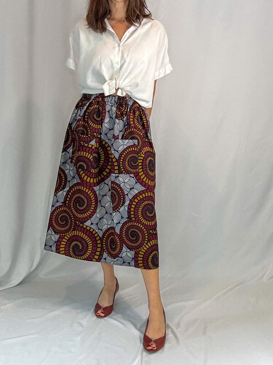 Kaleido Blum Elastic Waist Midi Skirt