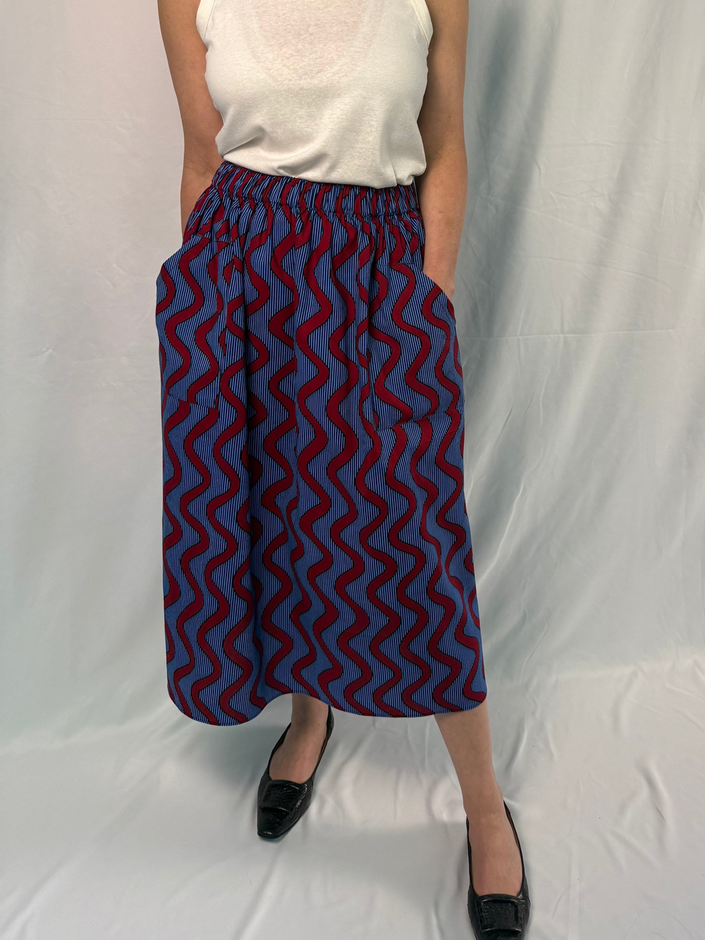The Origin | Blue Ribbon| Elastic Waist Midi Skirt