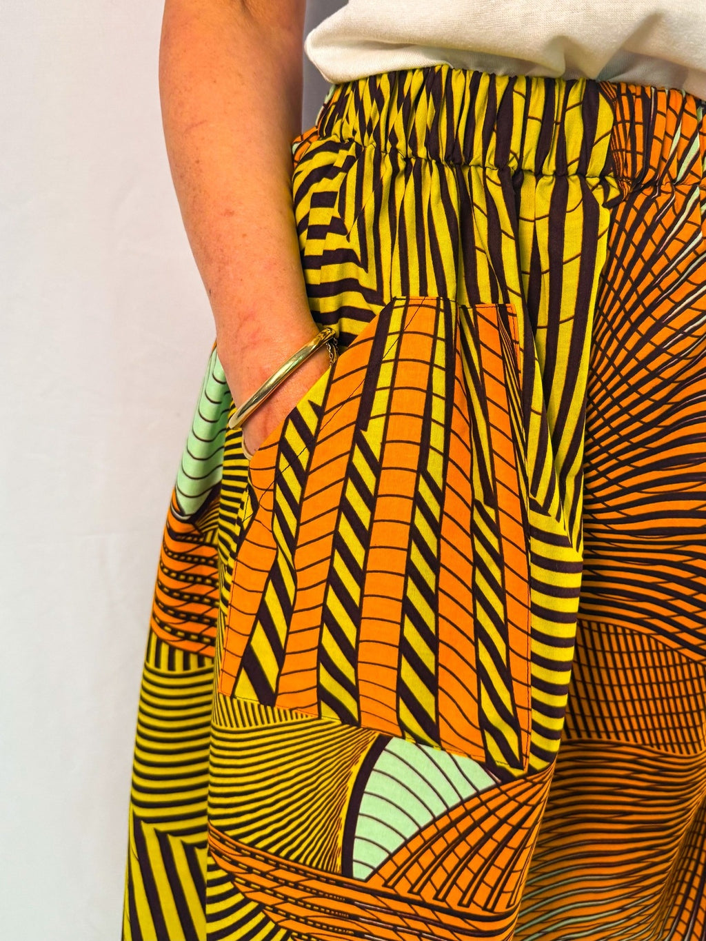 The Origin | Golden Flow| Elastic Waist Midi Skirt