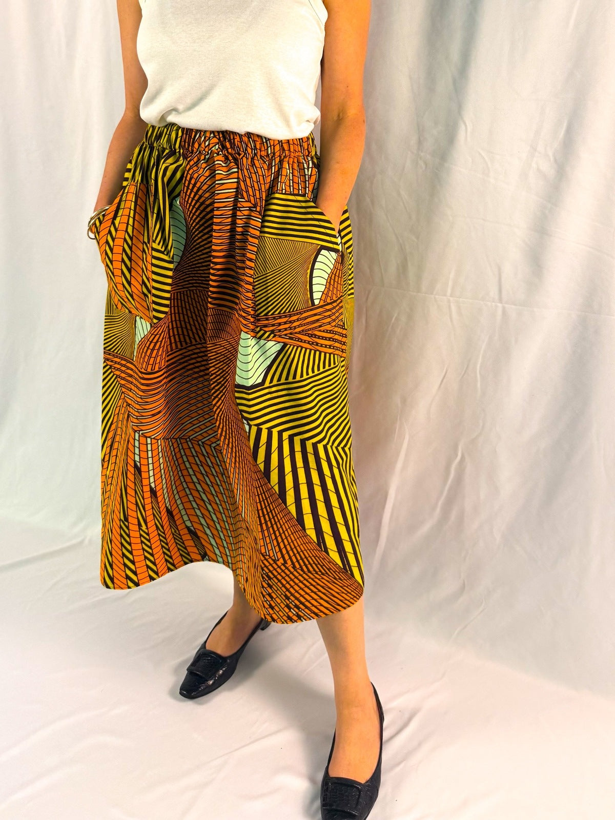 The Origin | Golden Flow| Elastic Waist Midi Skirt
