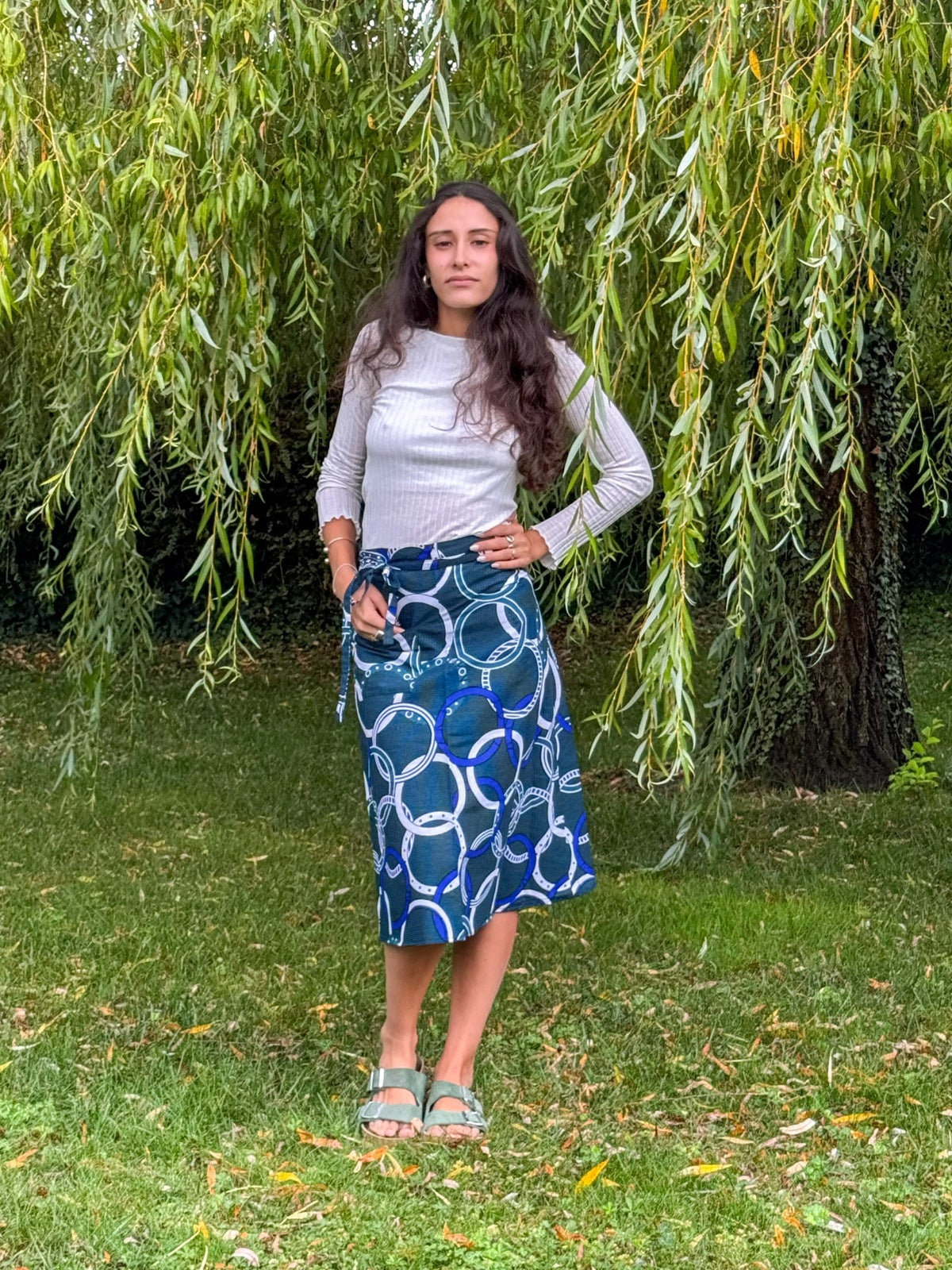 Nautical Teal Midi Wrap Skirt