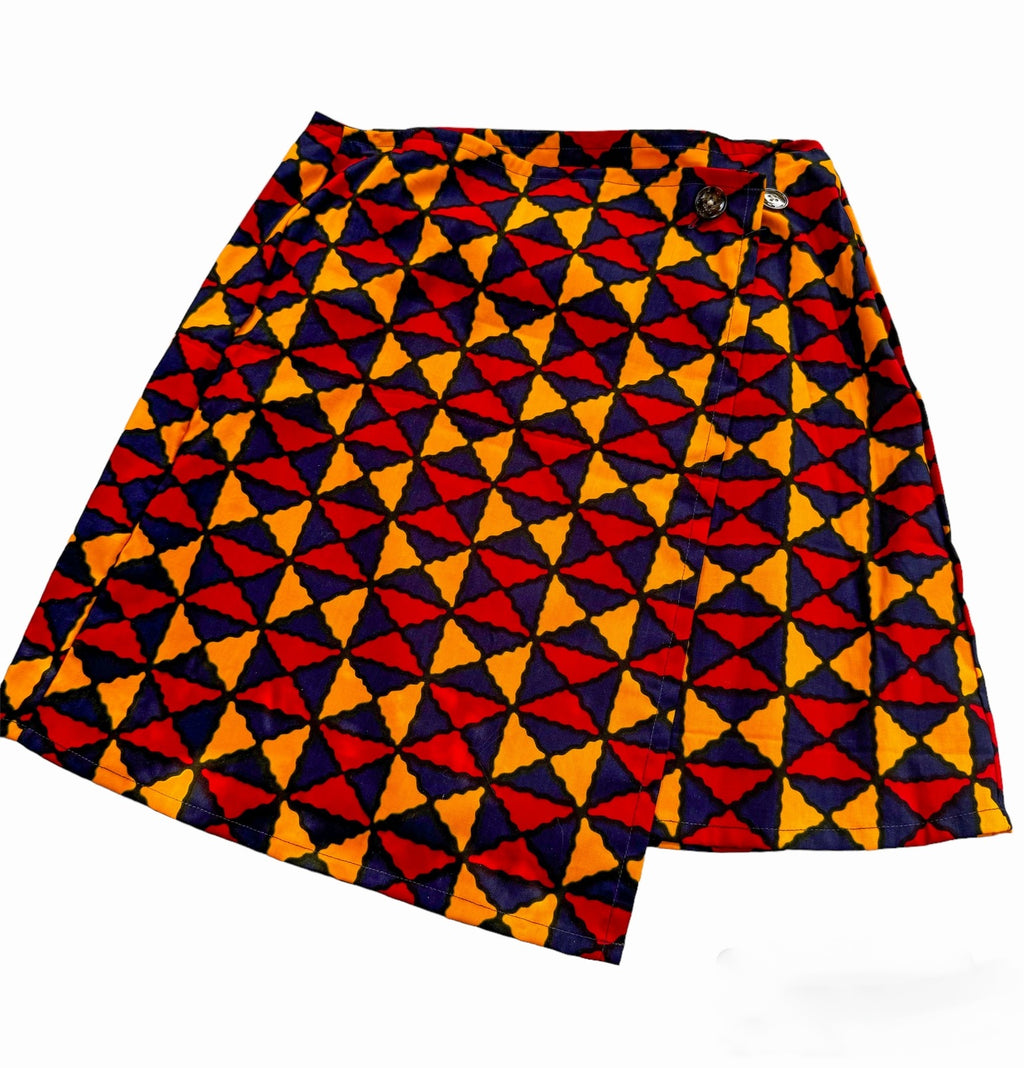 Red & Yellow Diamonds onsem Mini Wrap Skirt with buttons