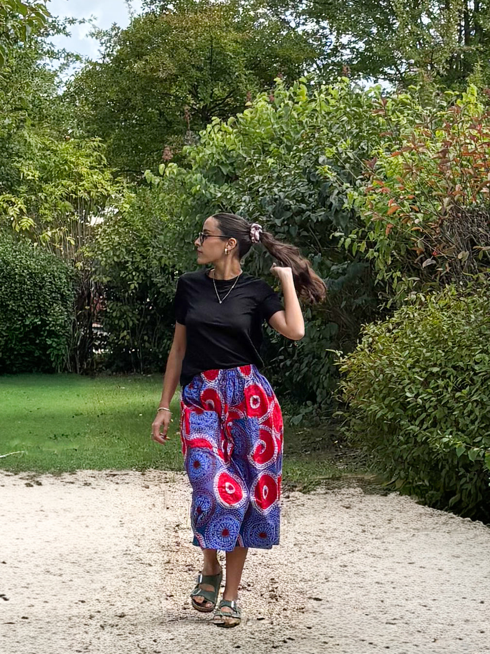 Lilac & Raspberry Midi Skirt with Elastic Waist