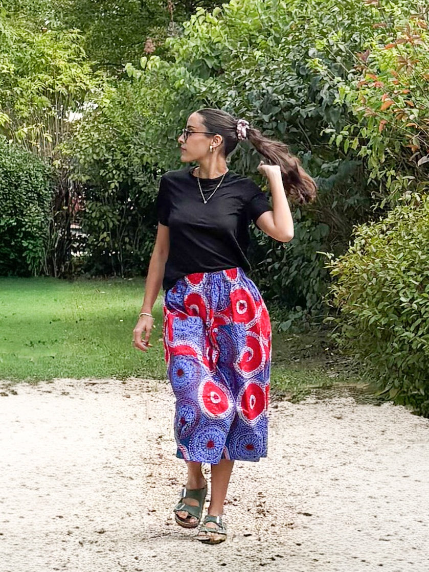 Lilac & Raspberry Midi Skirt with Elastic Waist