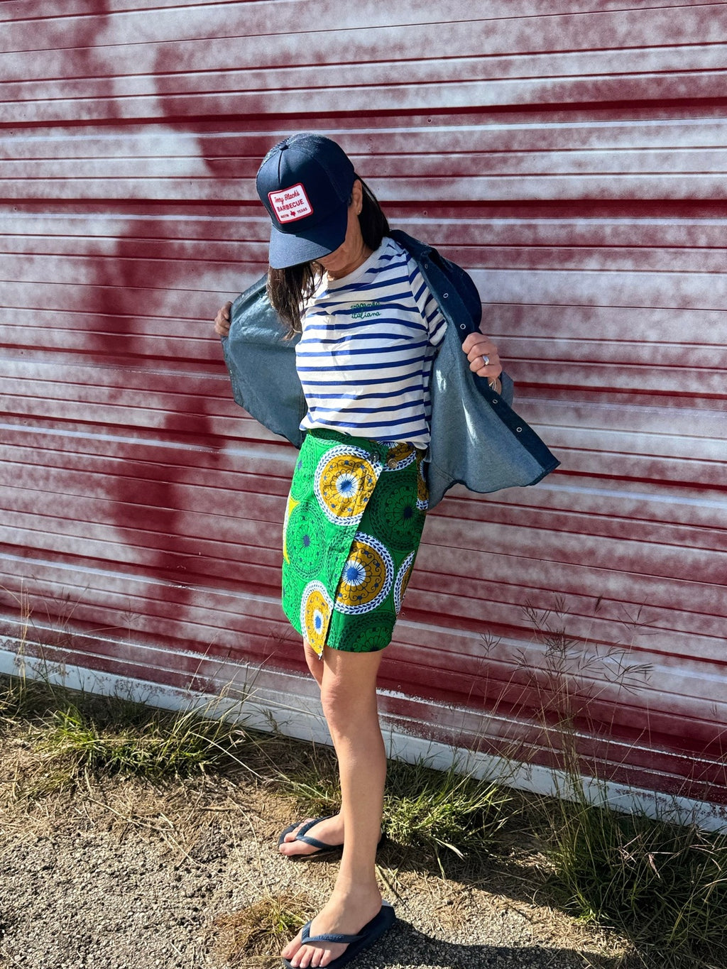 Bright Green Mini Wrap Skirt with buttons