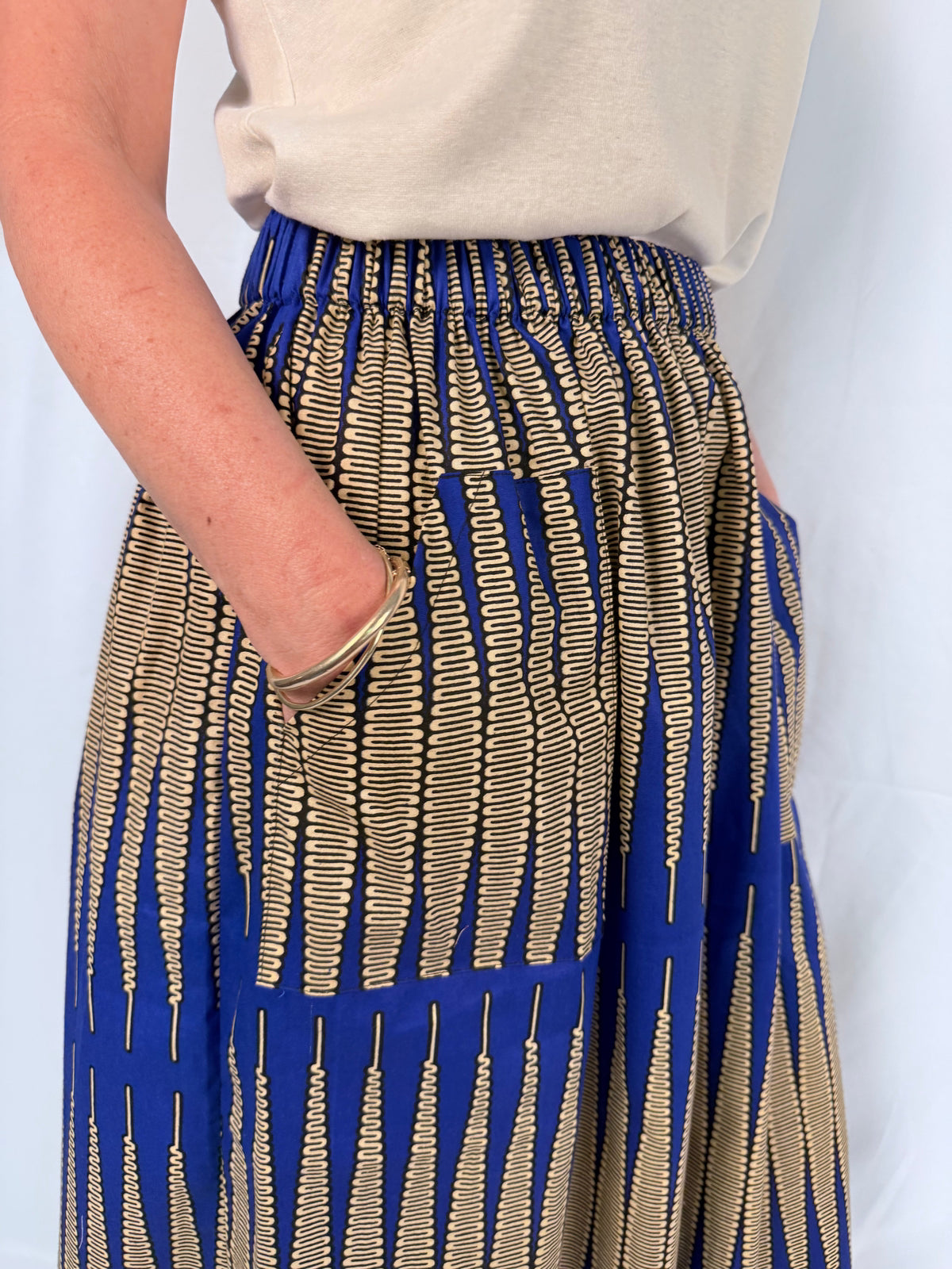 The Origin | Electric Blue Cadence | Elastic Waist Midi Skirt
