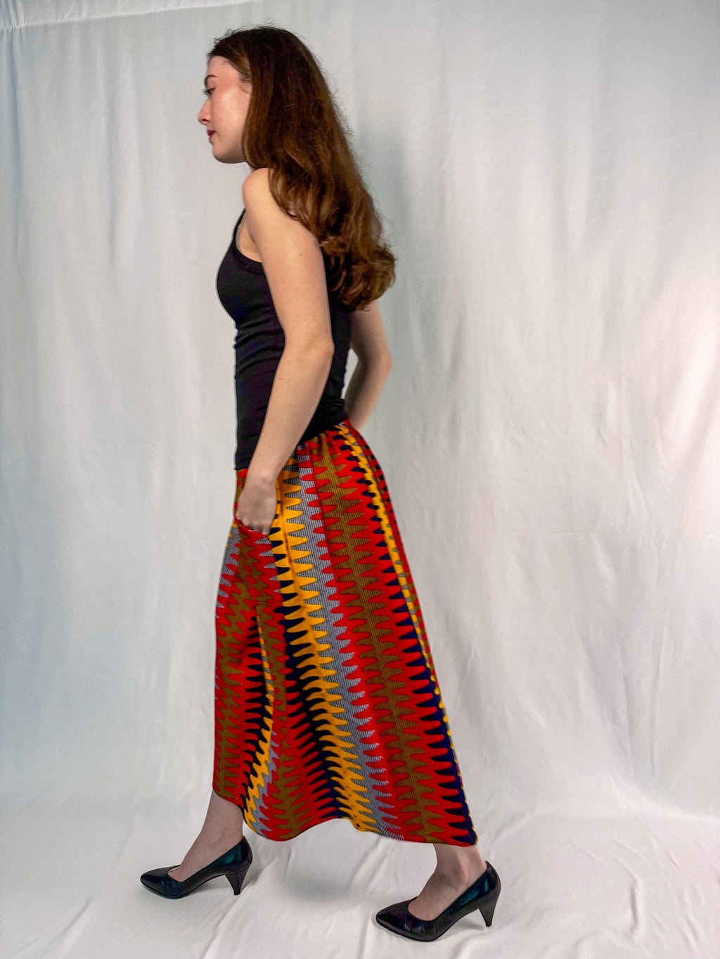 The Origin | Red Rhythm | Elastic Waist Midi Skirt