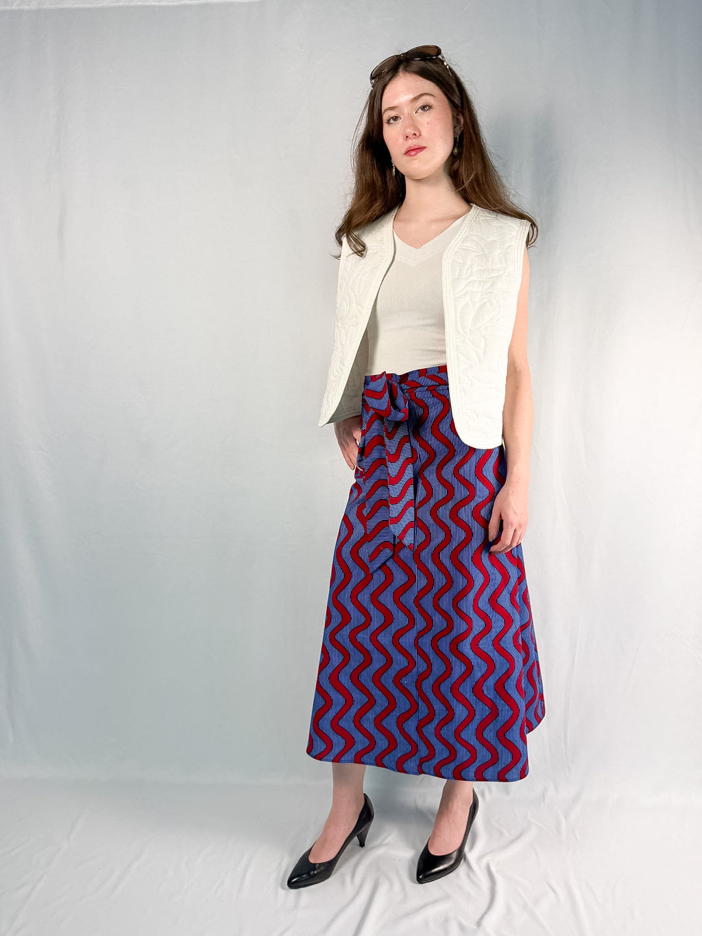 Electric Blue Wave Long Wrap Skirt