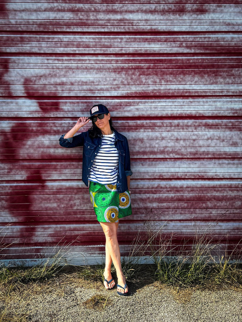 Bright Green Mini Wrap Skirt with buttons