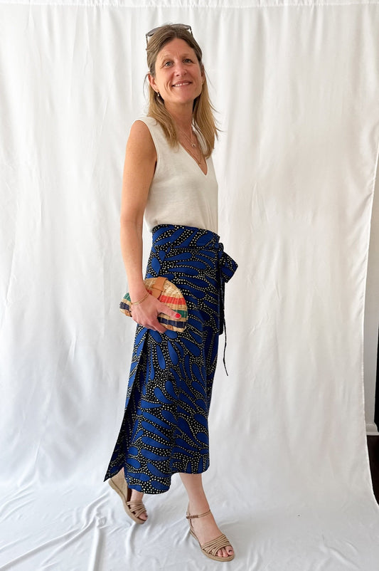 Indigo Flow Long Wrap Skirt