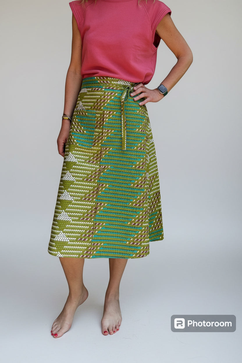Light Green Brick Midi Wrap Skirt
