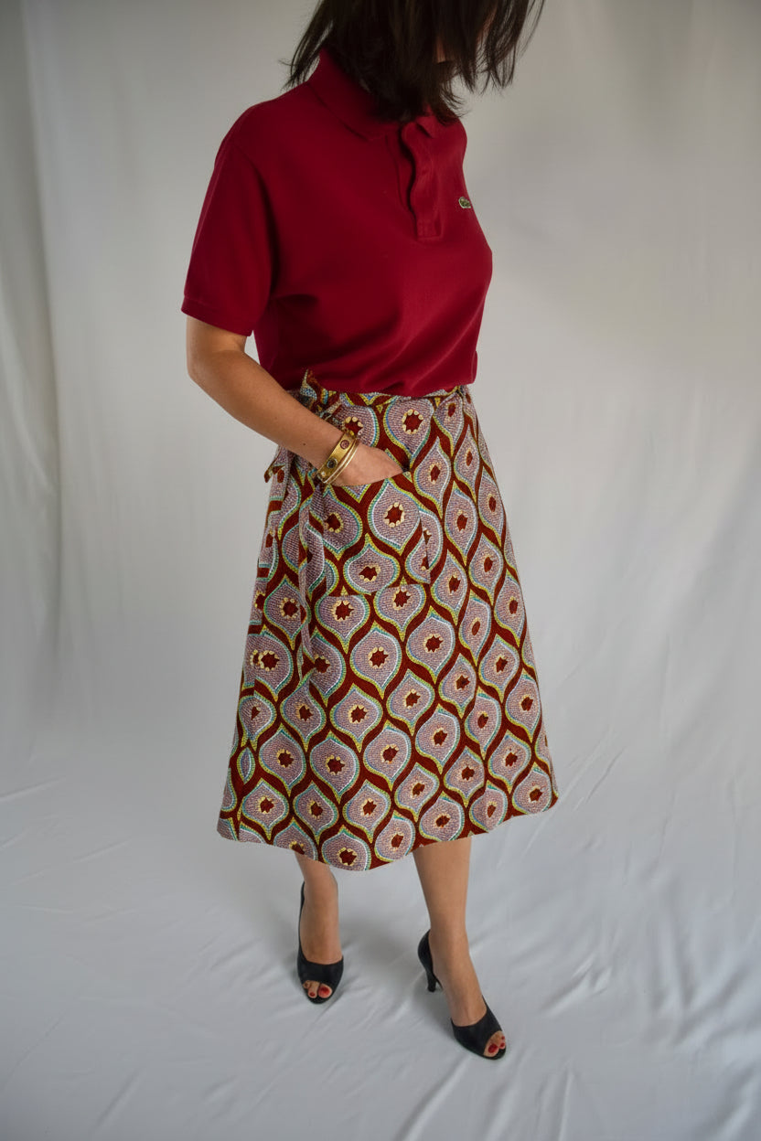 Aline Handmade Pink Stars Midi Wrap Skirt onsēm