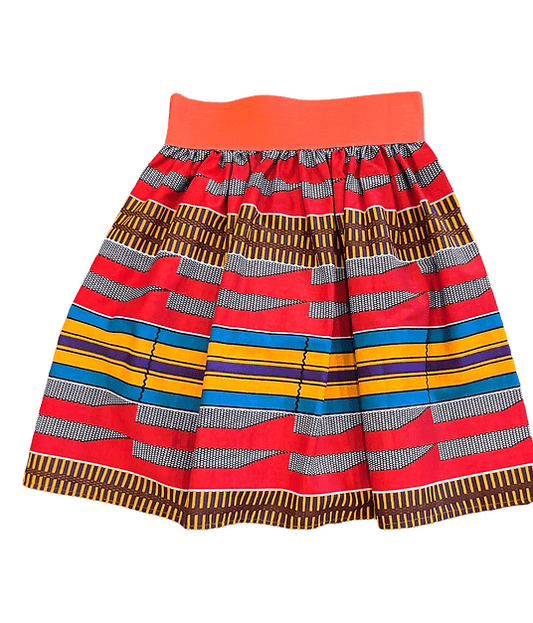 Stripes Red Elastic mini skirt coral elastic waist band