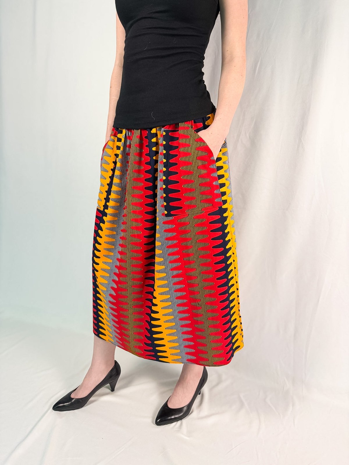 The Origin | Red Rhythm | Elastic Waist Midi Skirt