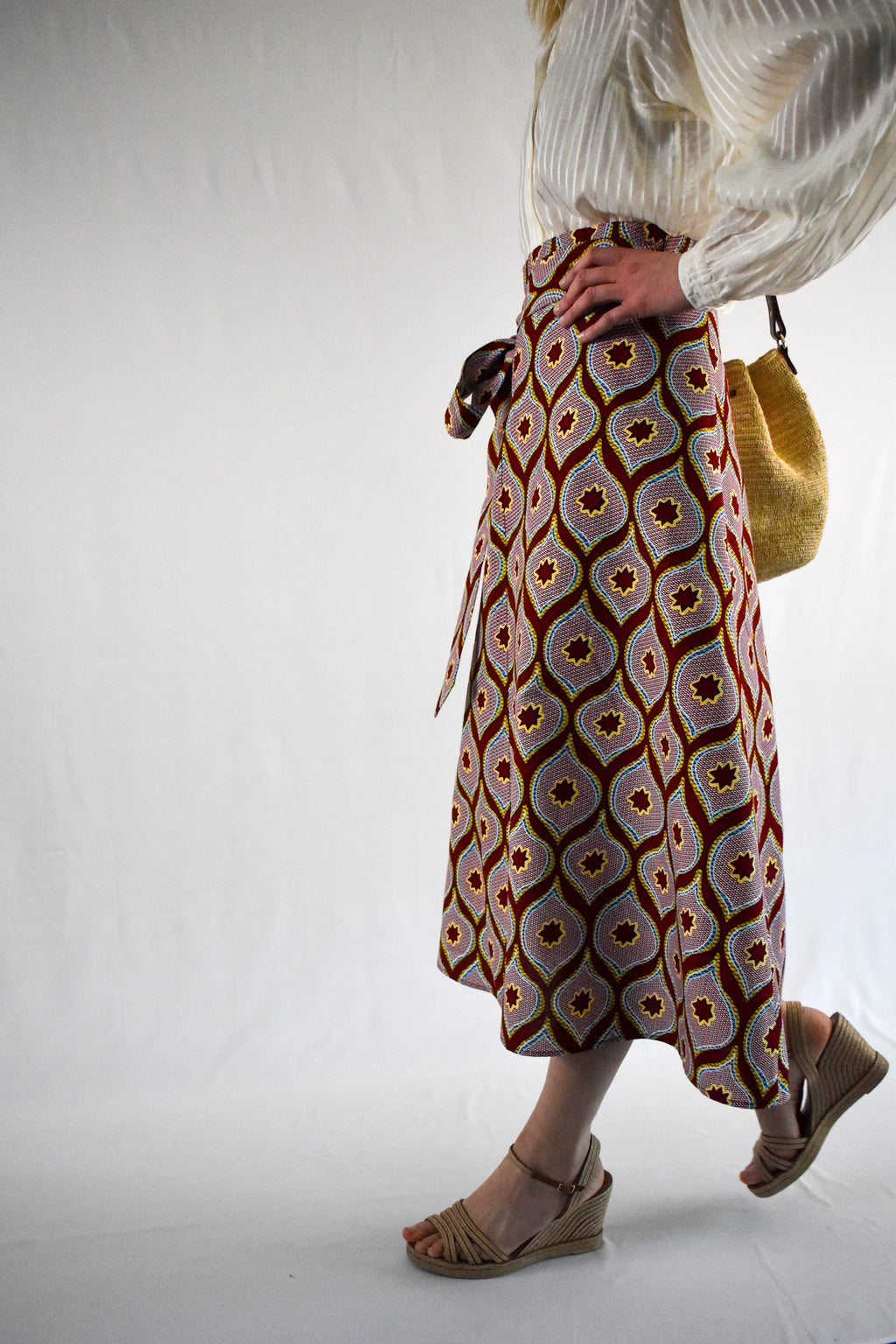 African Print Pink Stars Long Wrap Skirt