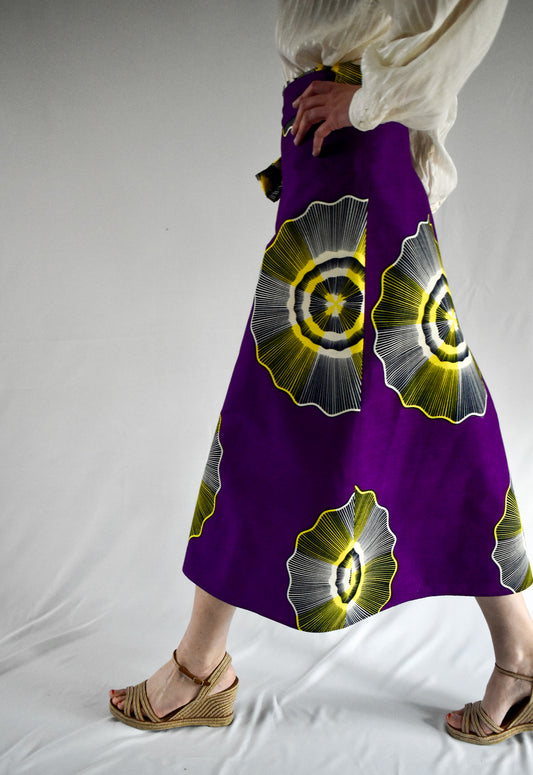 purple & Yellow African Print Long Wrap skirt